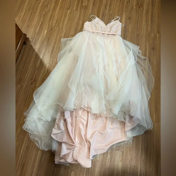 David's Bridal | Dresses | Davids Bridal Pink And Cream Asymmetrical  Ruffled Wedding Gown Size 22w Nwt | Poshmark